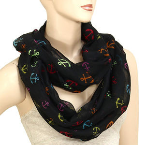 Lightweight Black Anchor Infinity Scarf